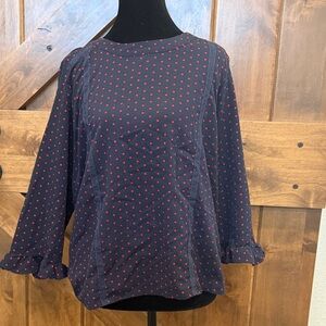 Banana Republic Navy and Red Polka Dot Blouse